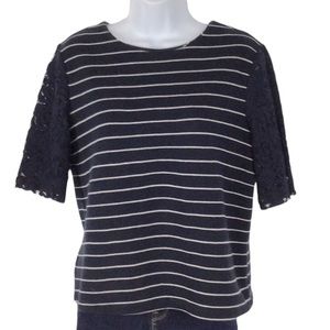 LOFT Knit Striped Top with Lace Sleeves Sz S